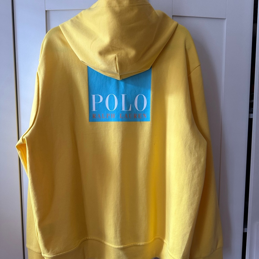 Ralph Lauren Yellow Double-Knit Hoodie with Blue Logo